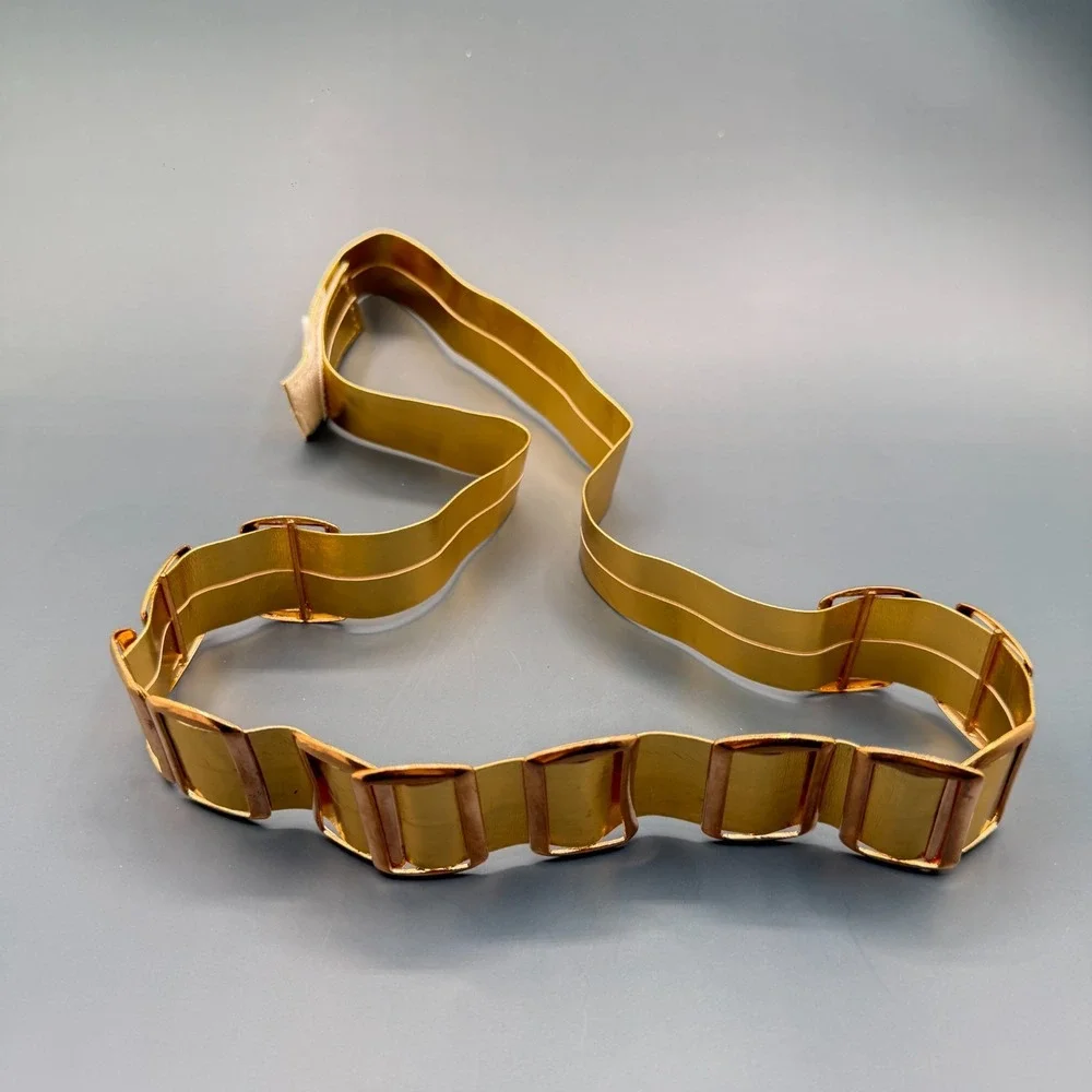Gold Tone Wide Waist Belt Rectangular Accents Statement Vintage Retro Costume